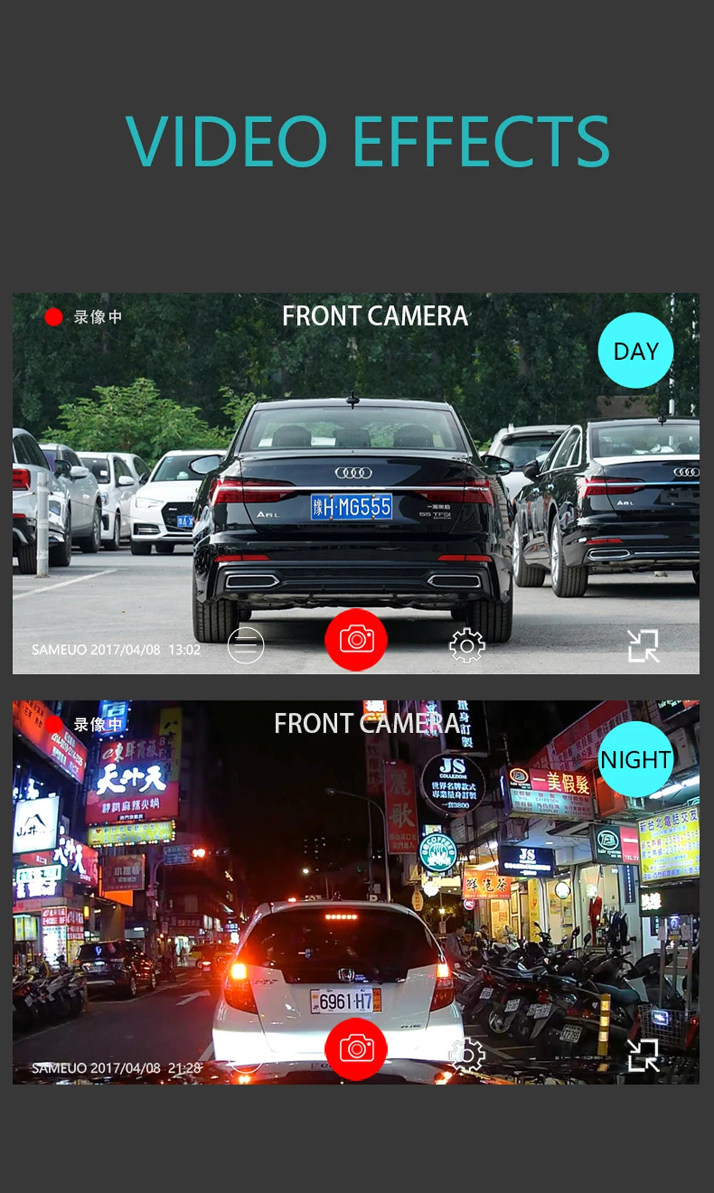 Sameuo U2000 4K Dash Cam – Front & Rear Car DVR with WiFi, Night Vision & Parking Monitor