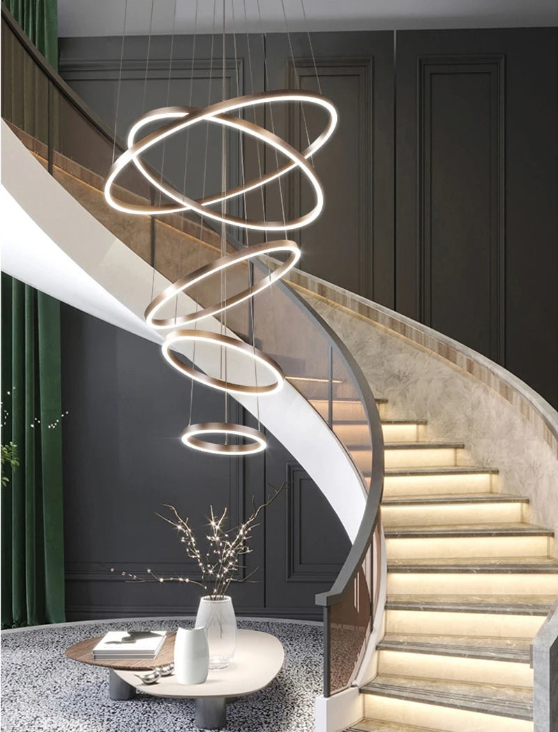 MZXFA Smart LED Pendant Chandelier | Adjustable Ring Sizes, Warm/Neutral/Cool Light