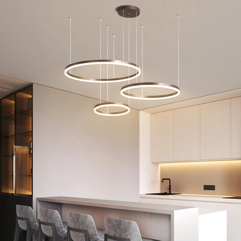 MZXFA Modern LED Pendant Chandelier | Adjustable Ring Sizes, Warm/Neutral/Cool