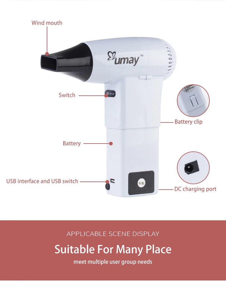 UMAY Portable Cordless Hair Dryer RX-010 – 400W Thermostatic Hot & Cold Wind, Travel-Ready