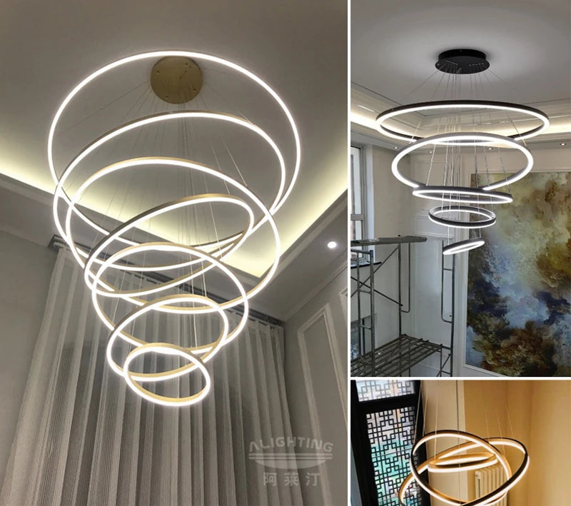MZXFA Smart LED Pendant Chandelier | Adjustable Ring Sizes, Warm/Neutral/Cool Light