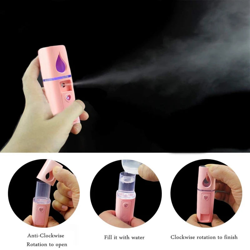 Portable Nano Facial Mister Mini Steamer – USB Rechargeable Cold Spray Hydration Device