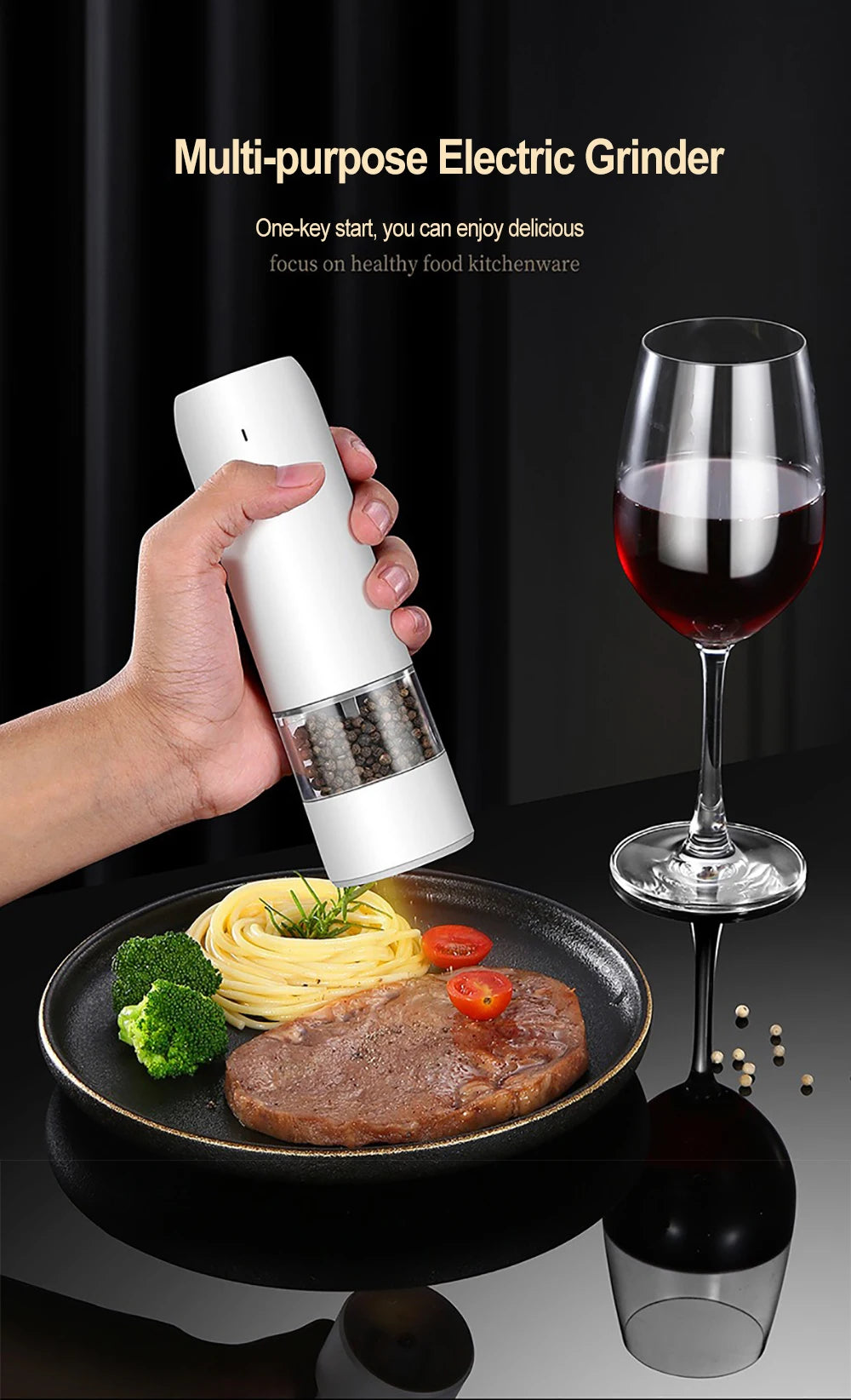 Rechargeable Electric Salt & Pepper Grinder – Adjustable Coarseness with LED & USB-C