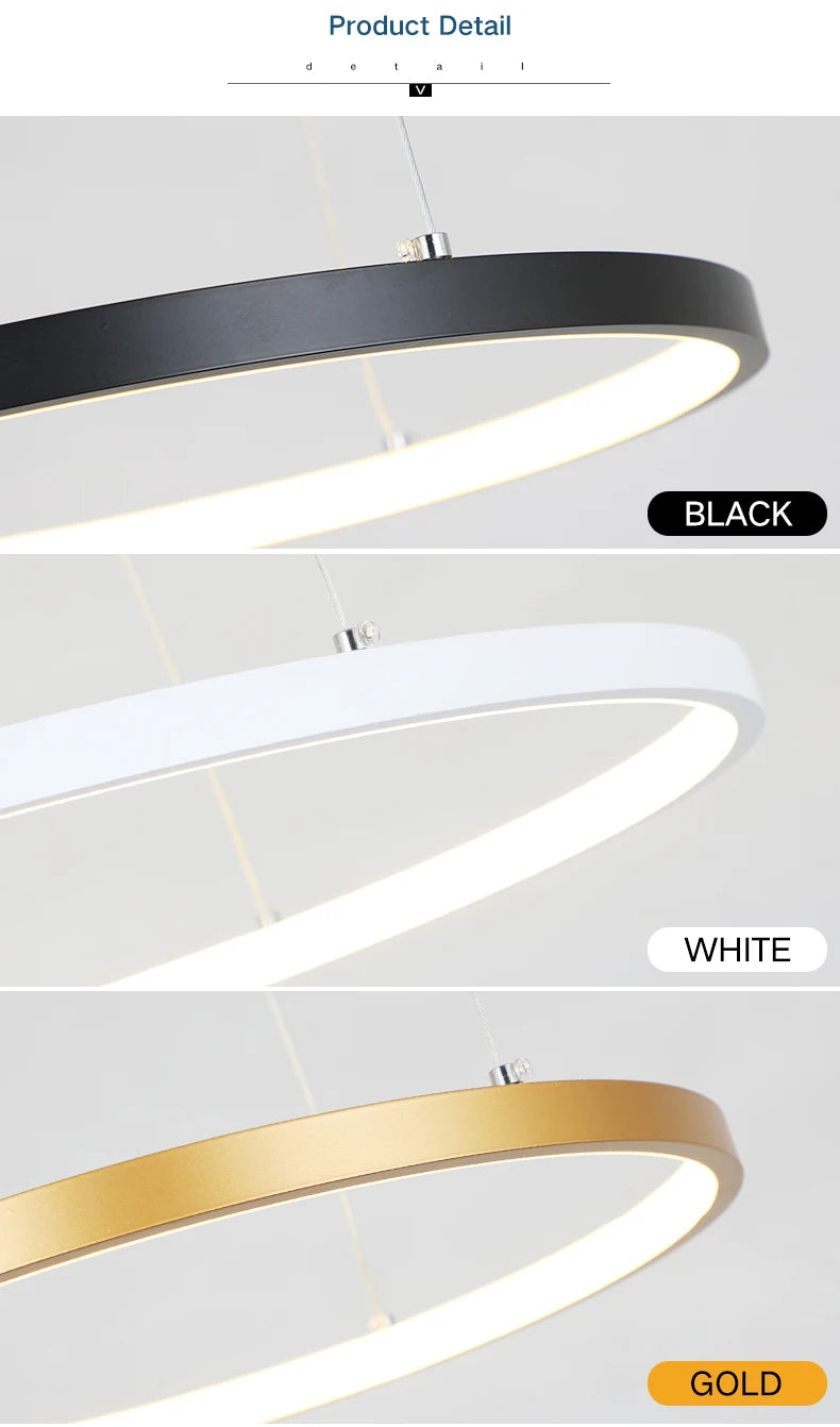 MZXFA Modern LED Pendant Chandelier | Brightness Dimmable, 40–100cm Ring Light