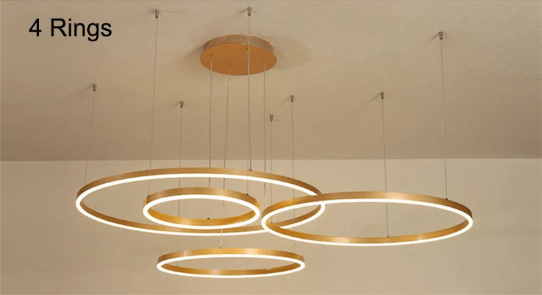 MZXFA Modern LED Pendant Chandelier | Adjustable Ring Sizes, Warm/Neutral/Cool