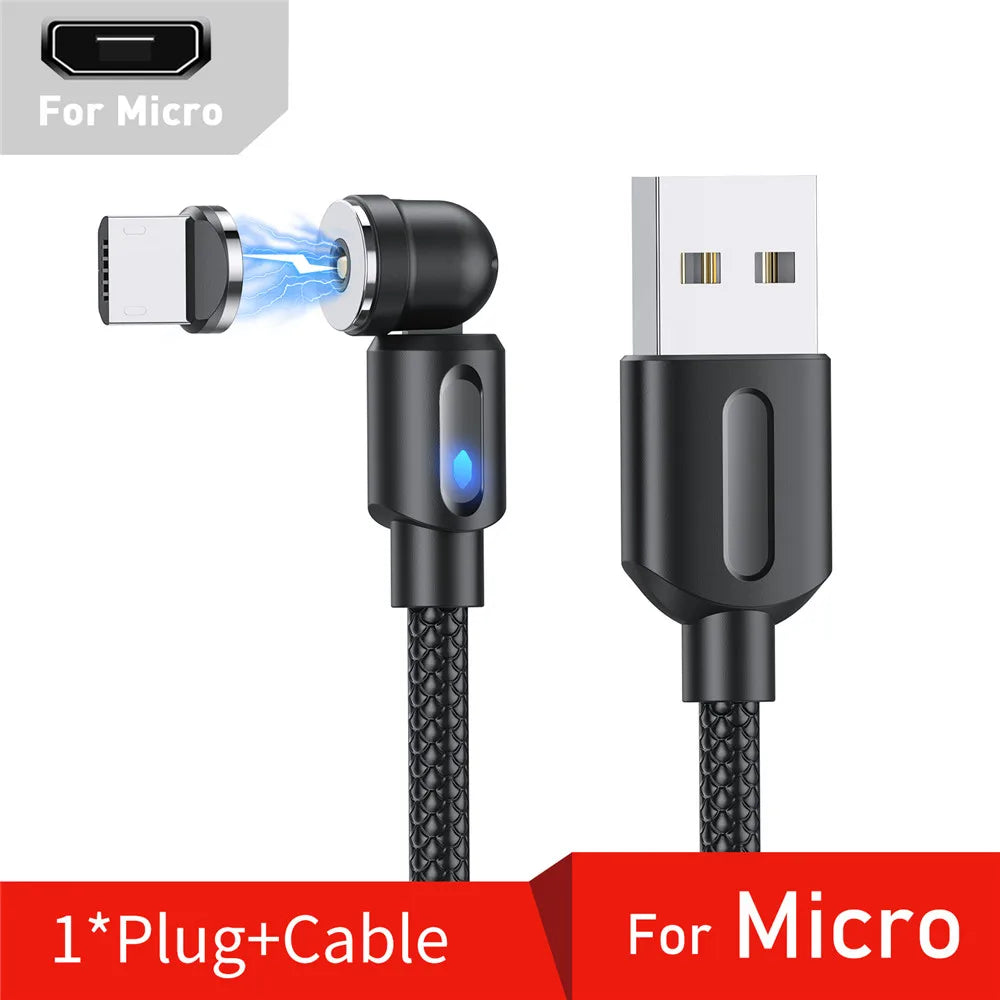 3-in-1 Magnetic USB Cable – 540° Rotation, Strong Magnet, 2.4A Charging