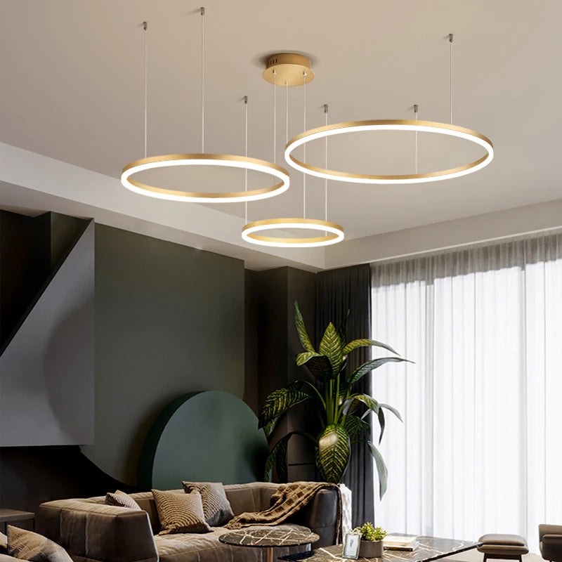 MZXFA Modern LED Pendant Chandelier | Adjustable Ring Sizes, Warm/Neutral/Cool