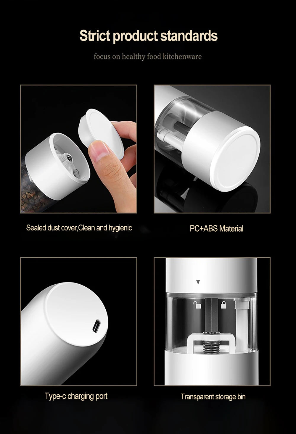 Rechargeable Electric Salt & Pepper Grinder – Adjustable Coarseness with LED & USB-C