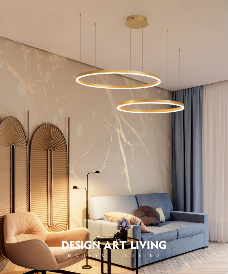 MZXFA Modern LED Pendant Chandelier | Adjustable Ring Sizes, Warm/Neutral/Cool