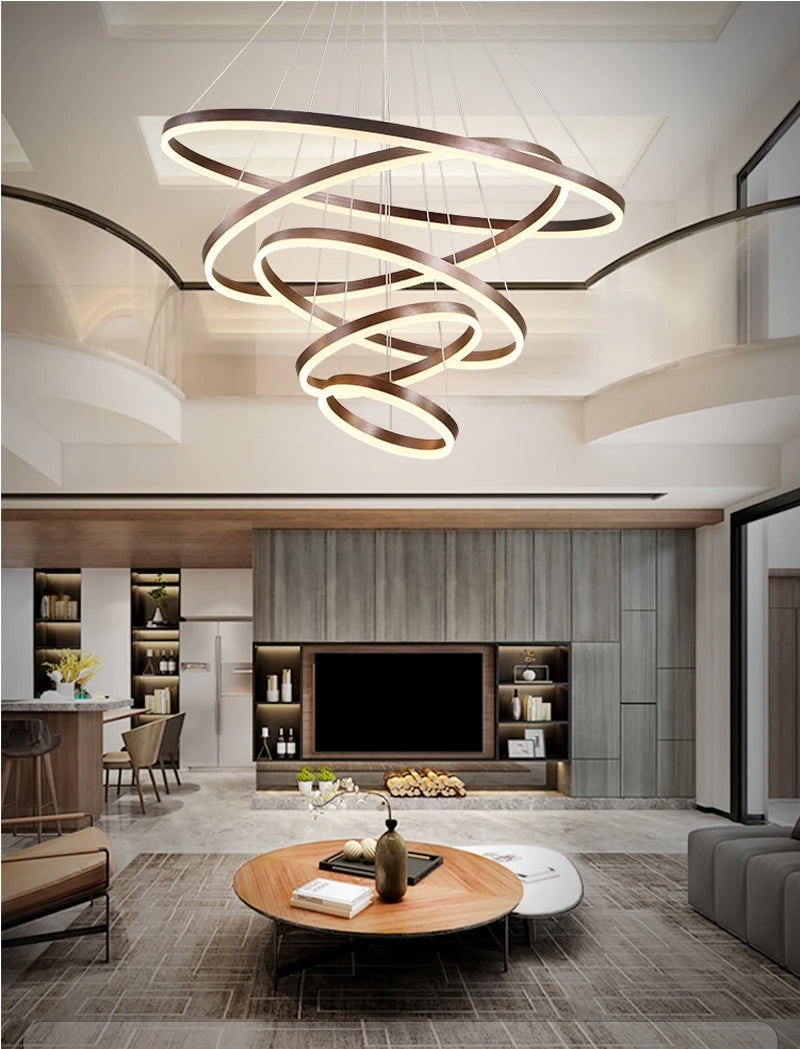 MZXFA Smart LED Pendant Chandelier | Adjustable Ring Sizes, Warm/Neutral/Cool Light