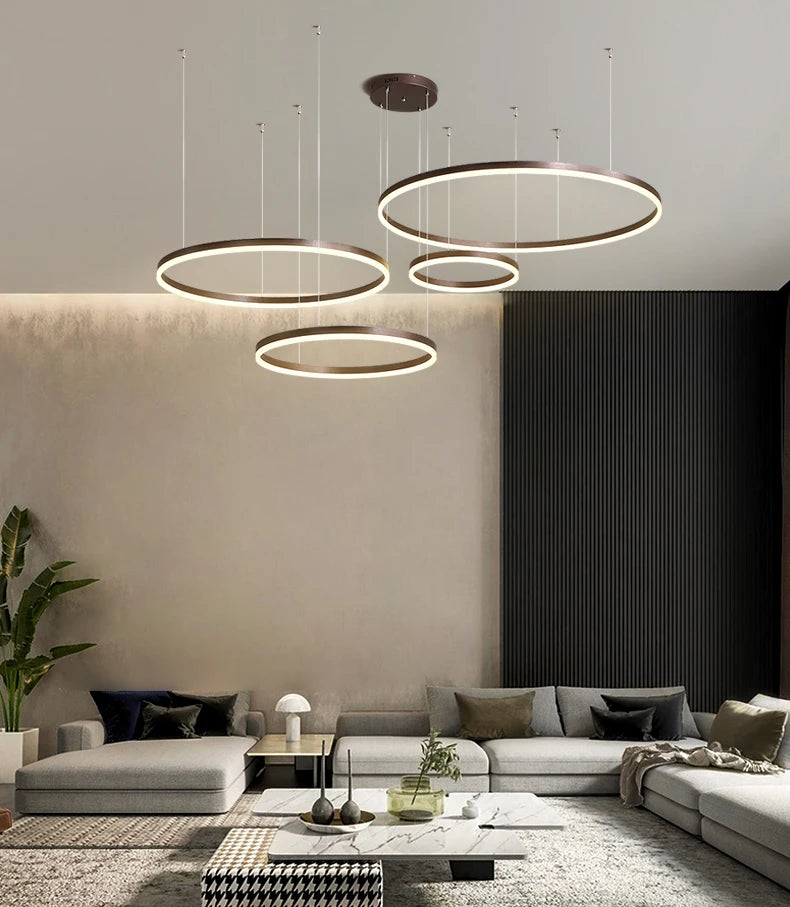 MZXFA Modern LED Pendant Chandelier | Adjustable Ring Sizes, Warm/Neutral/Cool