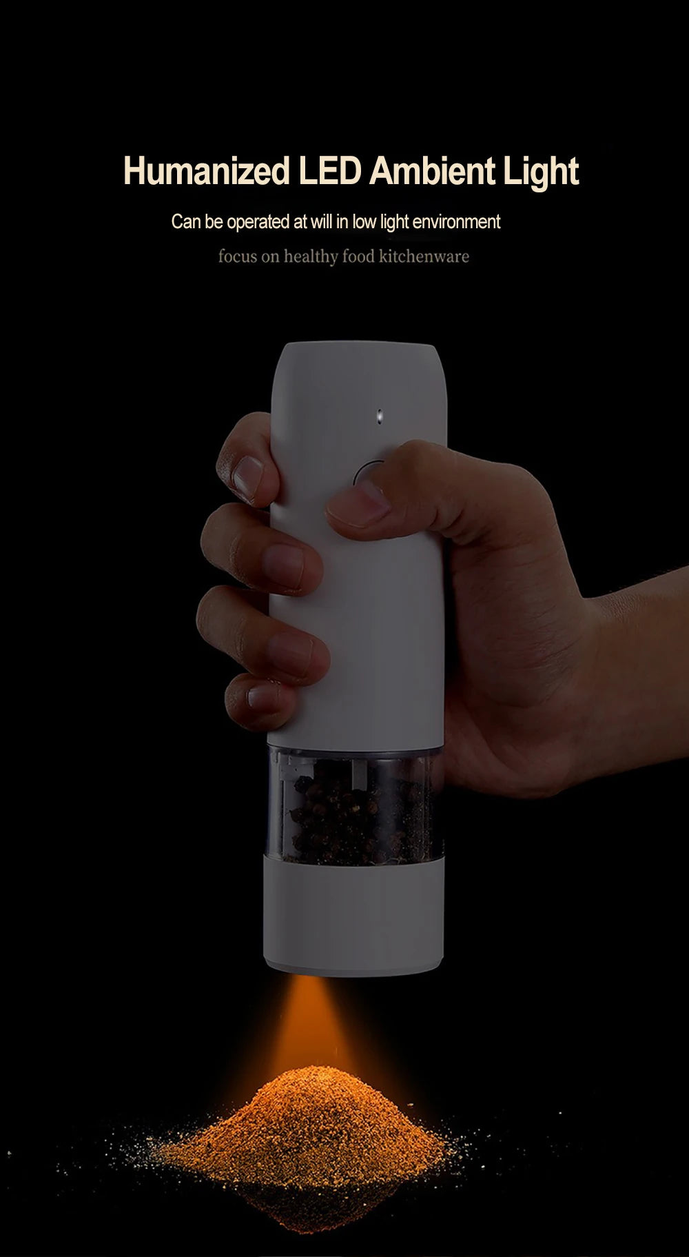 Rechargeable Electric Salt & Pepper Grinder – Adjustable Coarseness with LED & USB-C