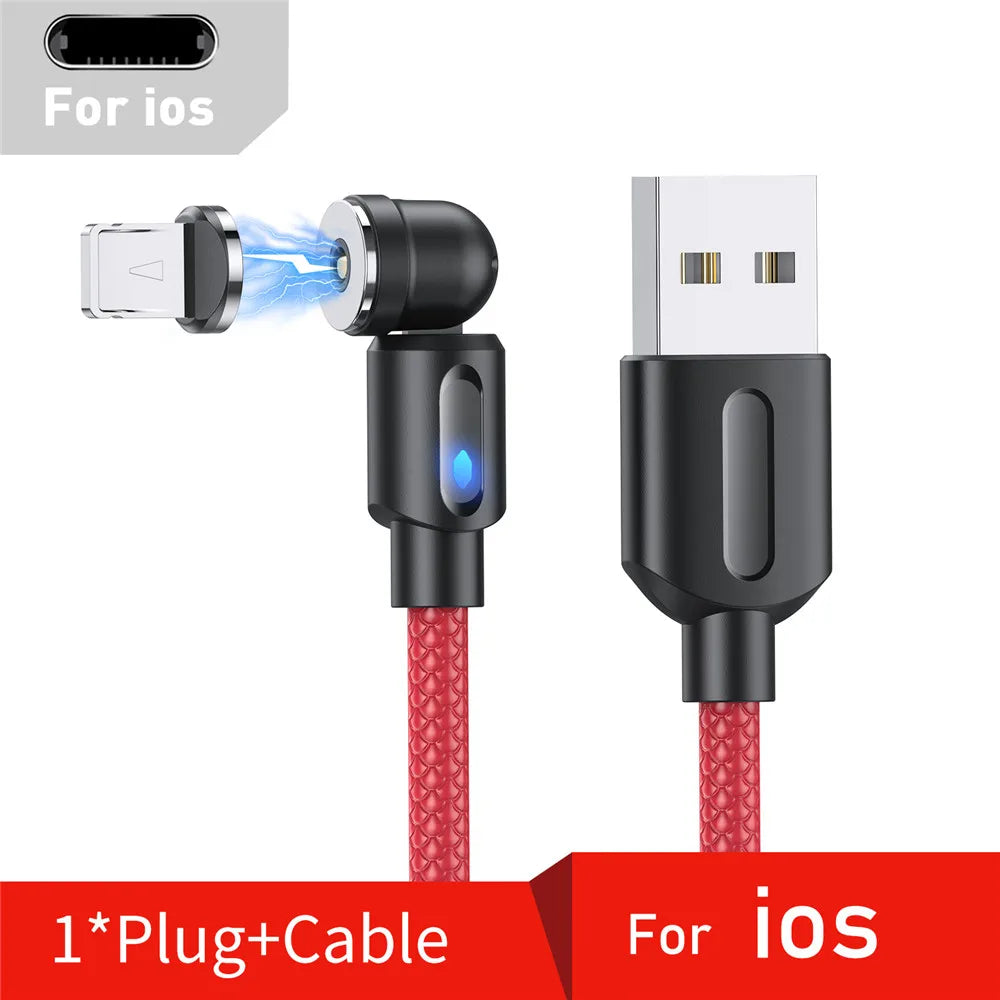 3-in-1 Magnetic USB Cable – 540° Rotation, Strong Magnet, 2.4A Charging