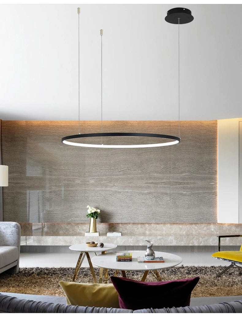 MZXFA Modern LED Pendant Chandelier | Brightness Dimmable, 40–100cm Ring Light