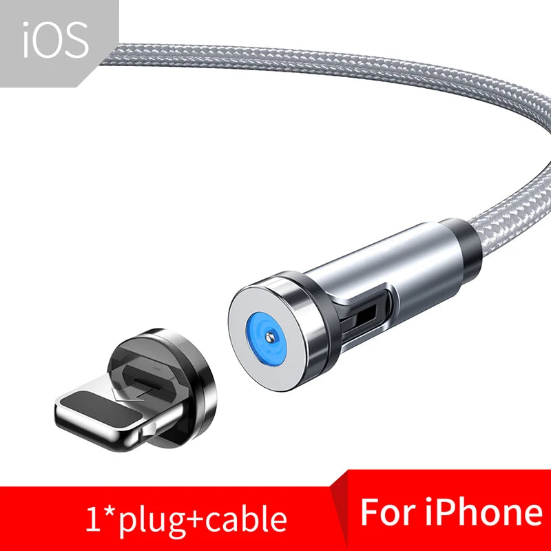 Magnetic Phone Charging Cable 2.4A | LED Breathing Light & 540° Rotation