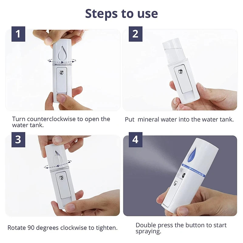 Portable Nano Facial Mister Mini Steamer – USB Rechargeable Cold Spray Hydration Device