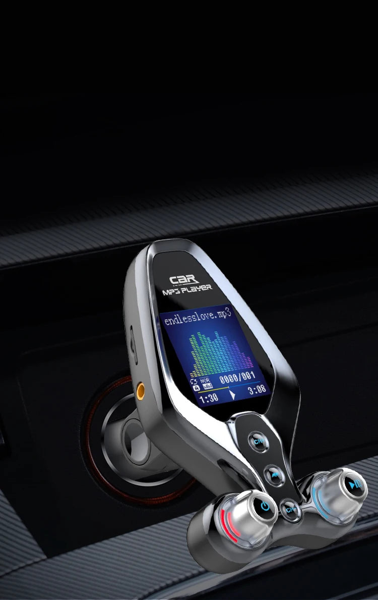 JINSERTA Bluetooth FM Transmitter with Dual USB QC3.0 Fast Charging & TFT Display – Hands-Free Car Kit (BT 5.0)