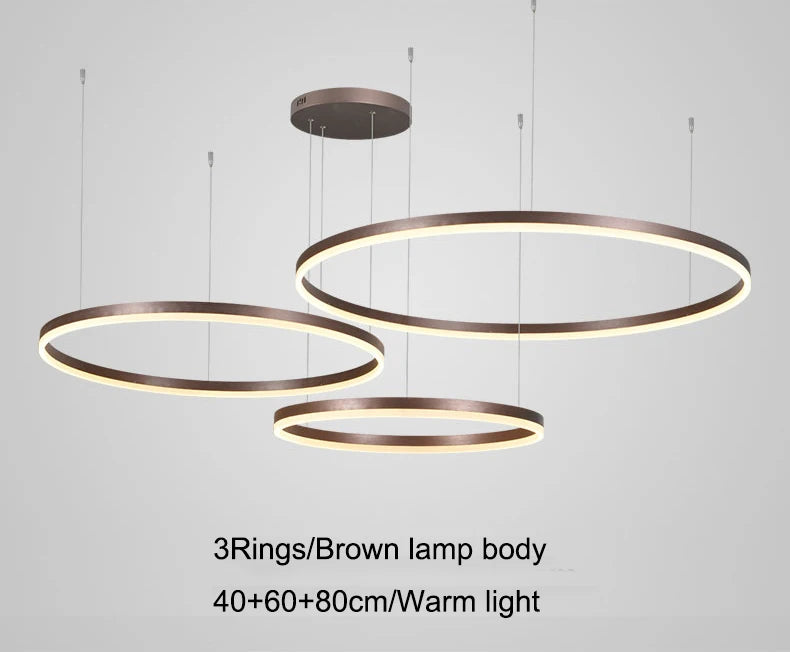 MZXFA Modern LED Pendant Chandelier | Adjustable Ring Sizes, Warm/Neutral/Cool