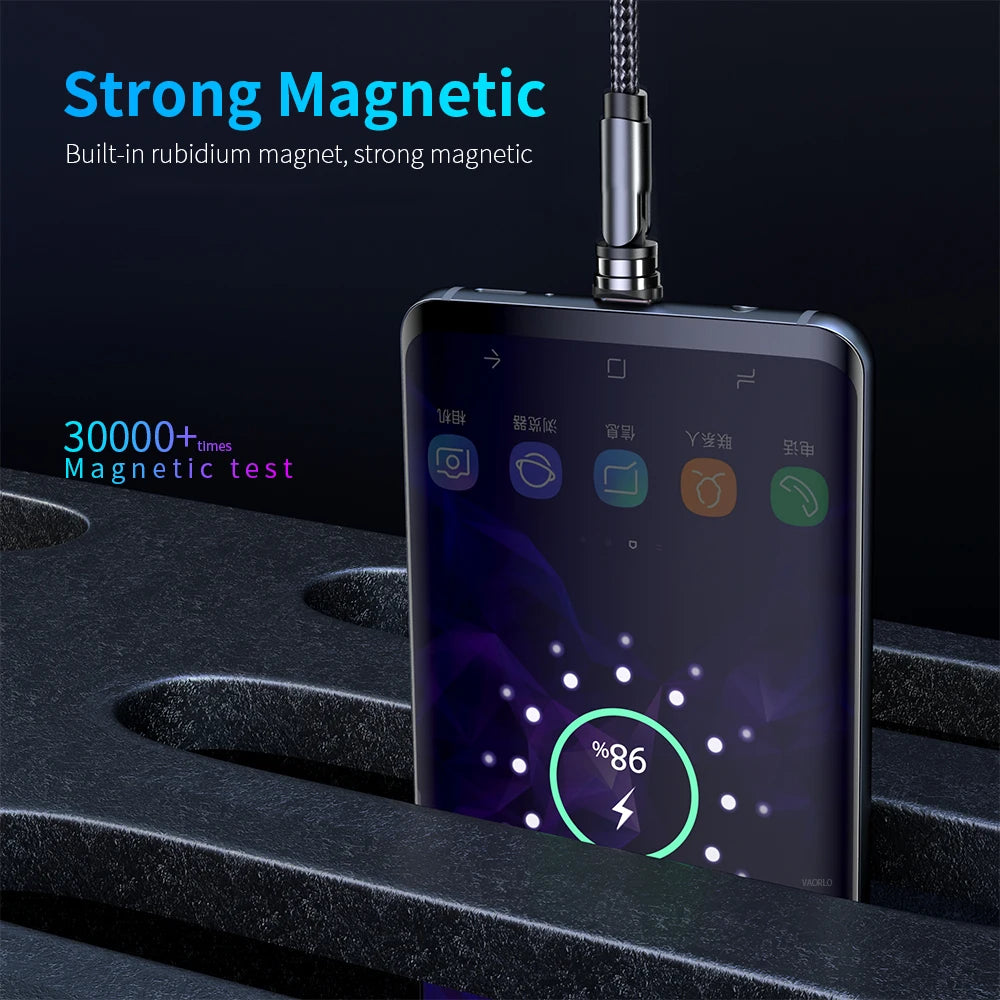 Magnetic Phone Charging Cable 2.4A | LED Breathing Light & 540° Rotation
