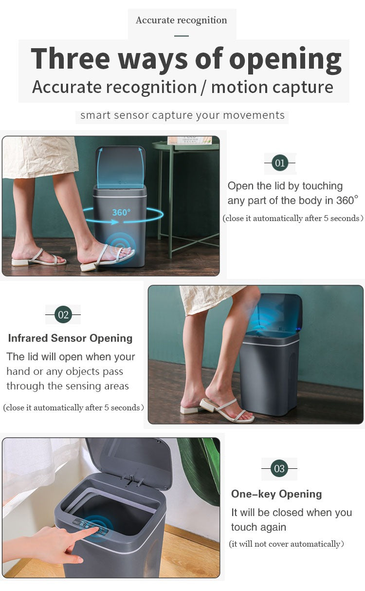 Touchless Sensor Trash Can 16L – Round Infrared Garbage Bin with Deodorizer Slot