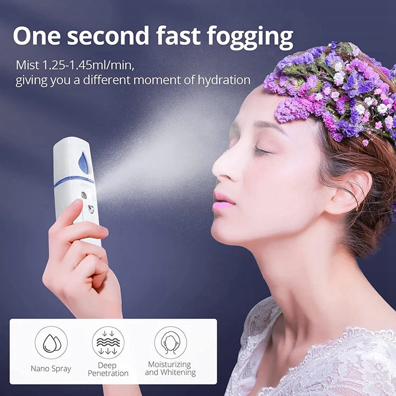 Portable Nano Facial Mister Mini Steamer – USB Rechargeable Cold Spray Hydration Device