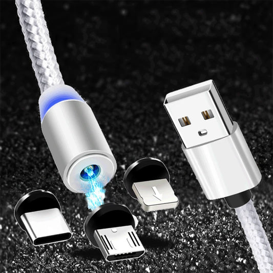 Magnetic LED Charging Cable 2.4A – USB to Type-C / Micro USB Fast Charge