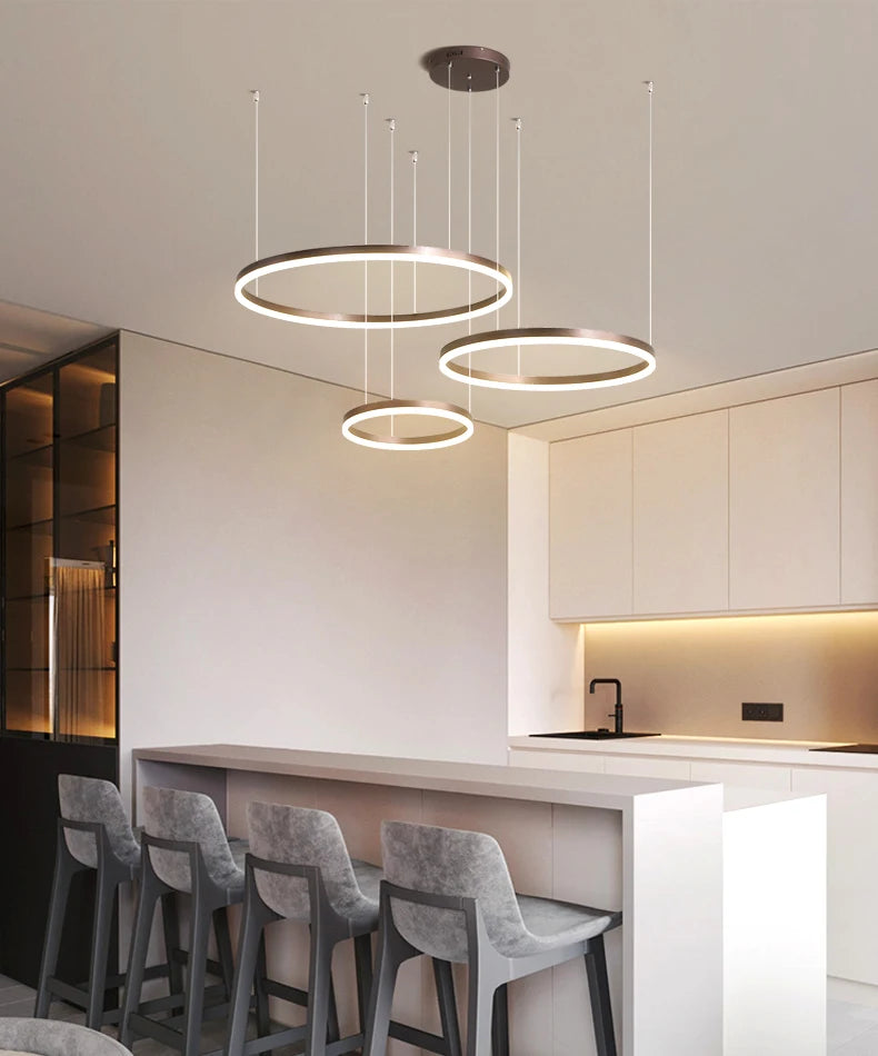 MZXFA Modern LED Pendant Chandelier | Adjustable Ring Sizes, Warm/Neutral/Cool