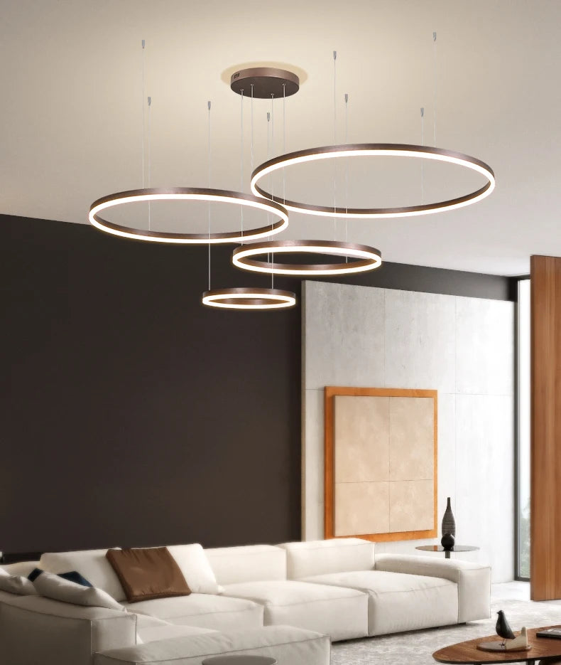 MZXFA Modern LED Pendant Chandelier | Adjustable Ring Sizes, Warm/Neutral/Cool