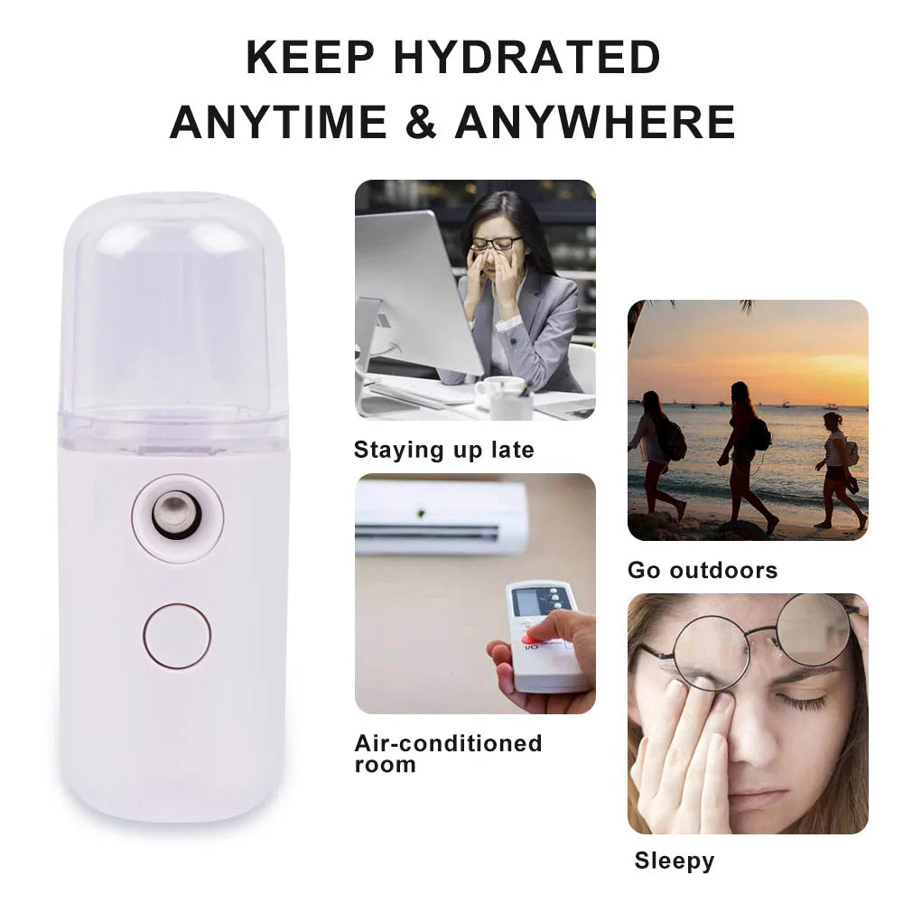 SALORIE Nano Facial Mist Sprayer – Rechargeable 30ml Ionic Face Spray for Skin Hydration
