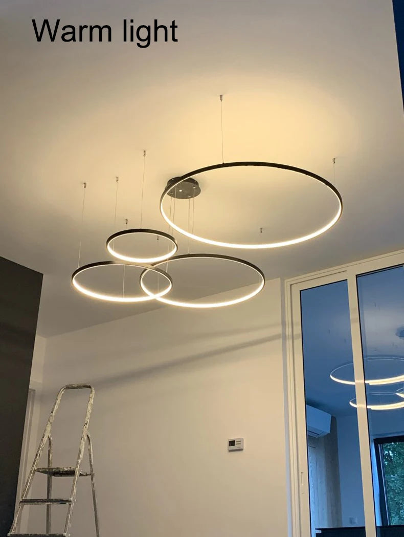 MZXFA Modern LED Pendant Chandelier | Brightness Dimmable, 40–100cm Ring Light