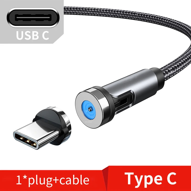 Magnetic Phone Charging Cable 2.4A | LED Breathing Light & 540° Rotation