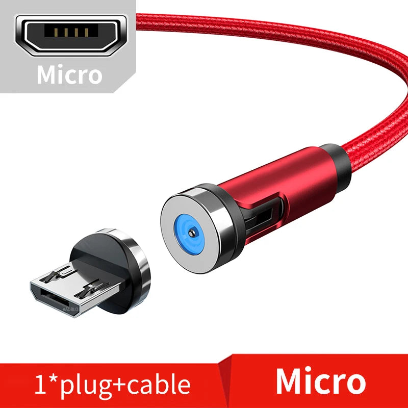 Magnetic Phone Charging Cable 2.4A | LED Breathing Light & 540° Rotation