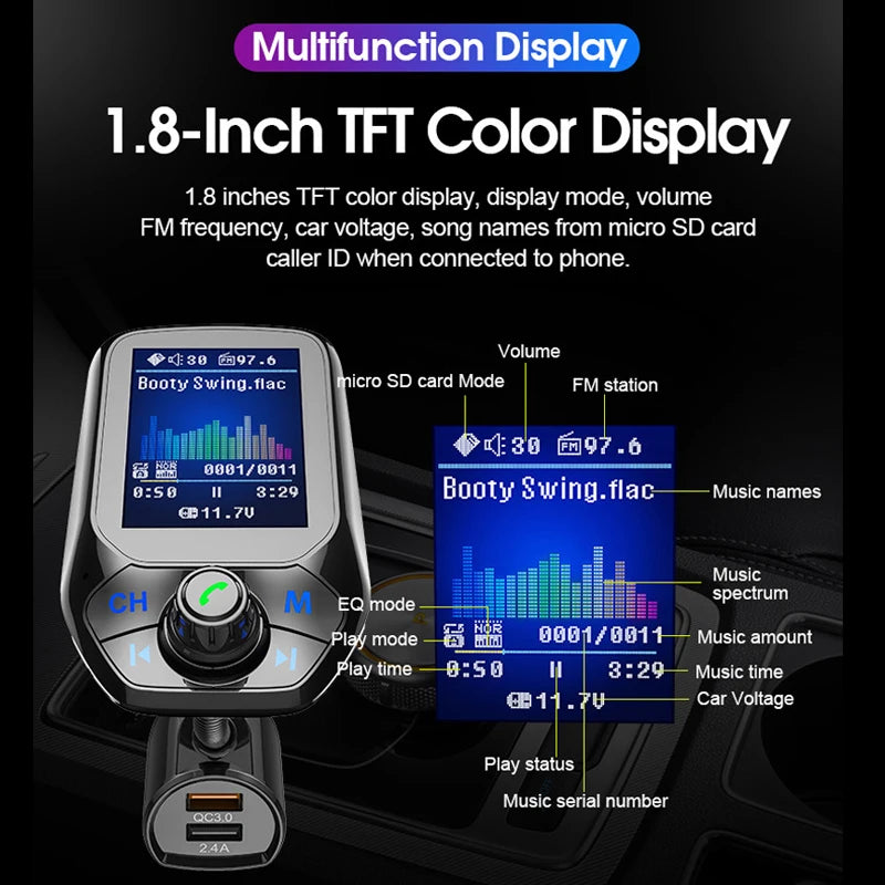 YASOKRO YSR31 Bluetooth FM Transmitter Car Kit – Hands-Free Calling, AUX & TF Card Music, Dual USB Charging