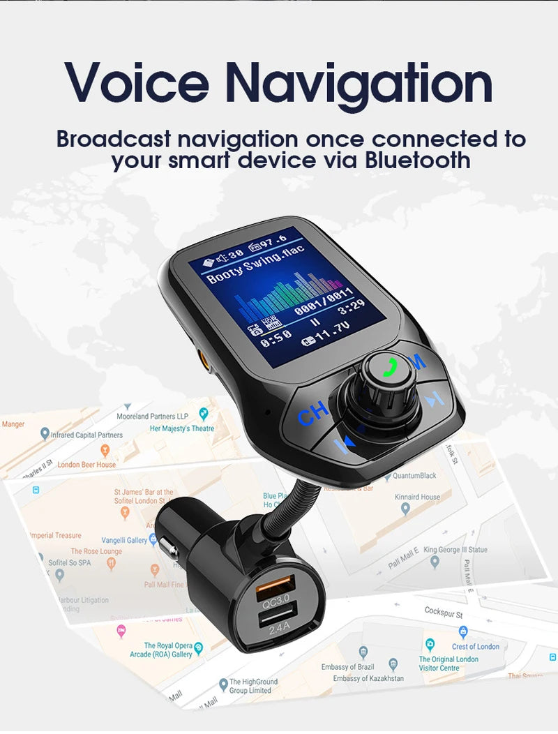 YASOKRO YSR31 Bluetooth FM Transmitter Car Kit – Hands-Free Calling, AUX & TF Card Music, Dual USB Charging