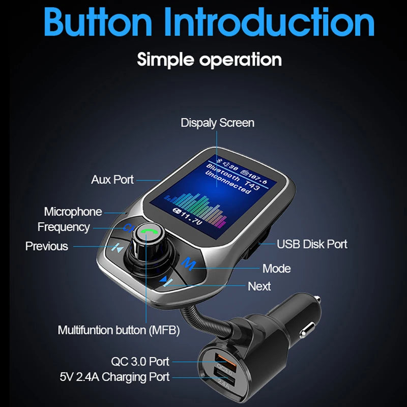 YASOKRO YSR31 Bluetooth FM Transmitter Car Kit – Hands-Free Calling, AUX & TF Card Music, Dual USB Charging