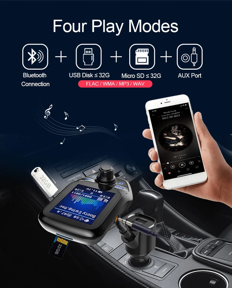 YASOKRO YSR31 Bluetooth FM Transmitter Car Kit – Hands-Free Calling, AUX & TF Card Music, Dual USB Charging