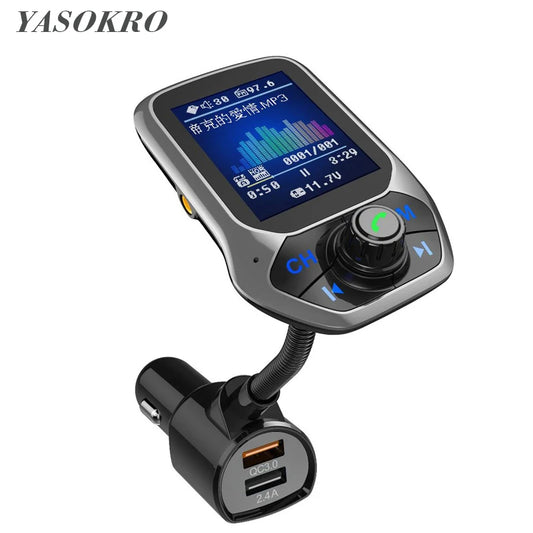 YASOKRO YSR31 Bluetooth FM Transmitter Car Kit – Hands-Free Calling, AUX & TF Card Music, Dual USB Charging