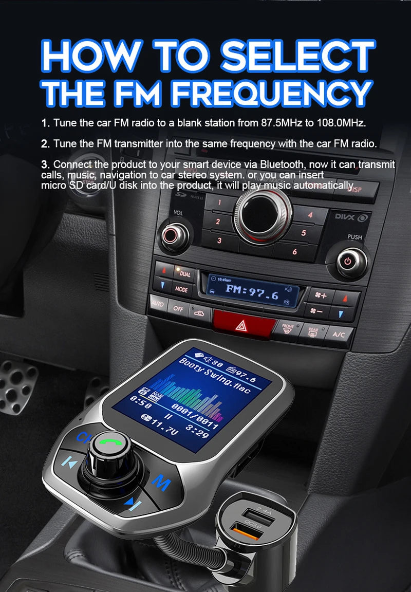 YASOKRO YSR31 Bluetooth FM Transmitter Car Kit – Hands-Free Calling, AUX & TF Card Music, Dual USB Charging