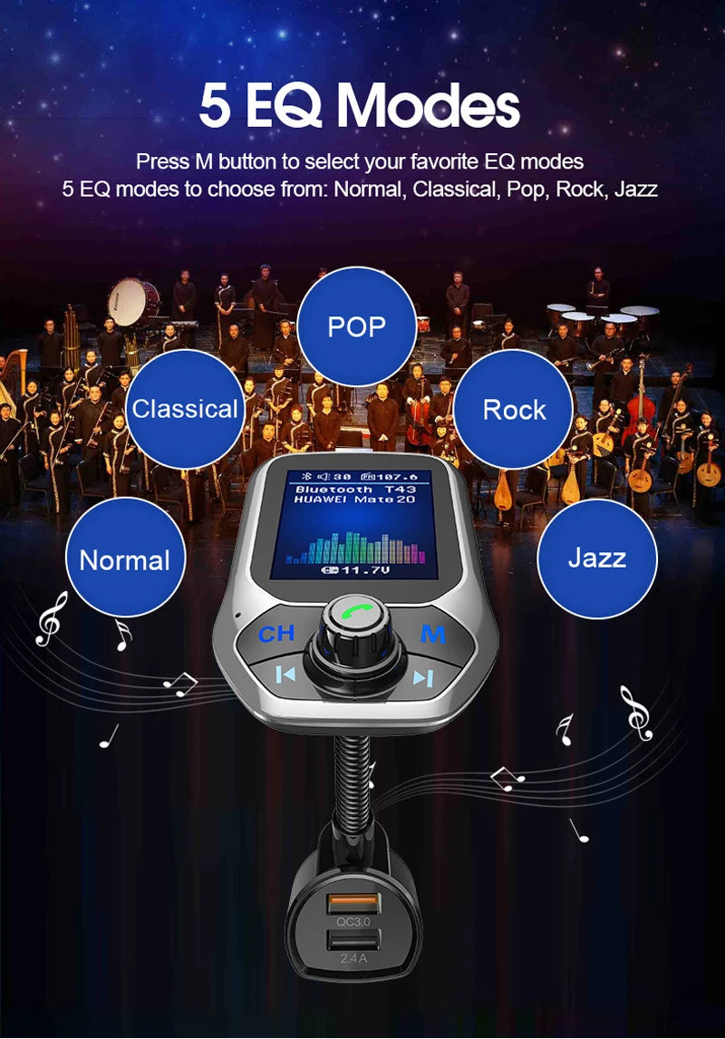 YASOKRO YSR31 Bluetooth FM Transmitter Car Kit – Hands-Free Calling, AUX & TF Card Music, Dual USB Charging