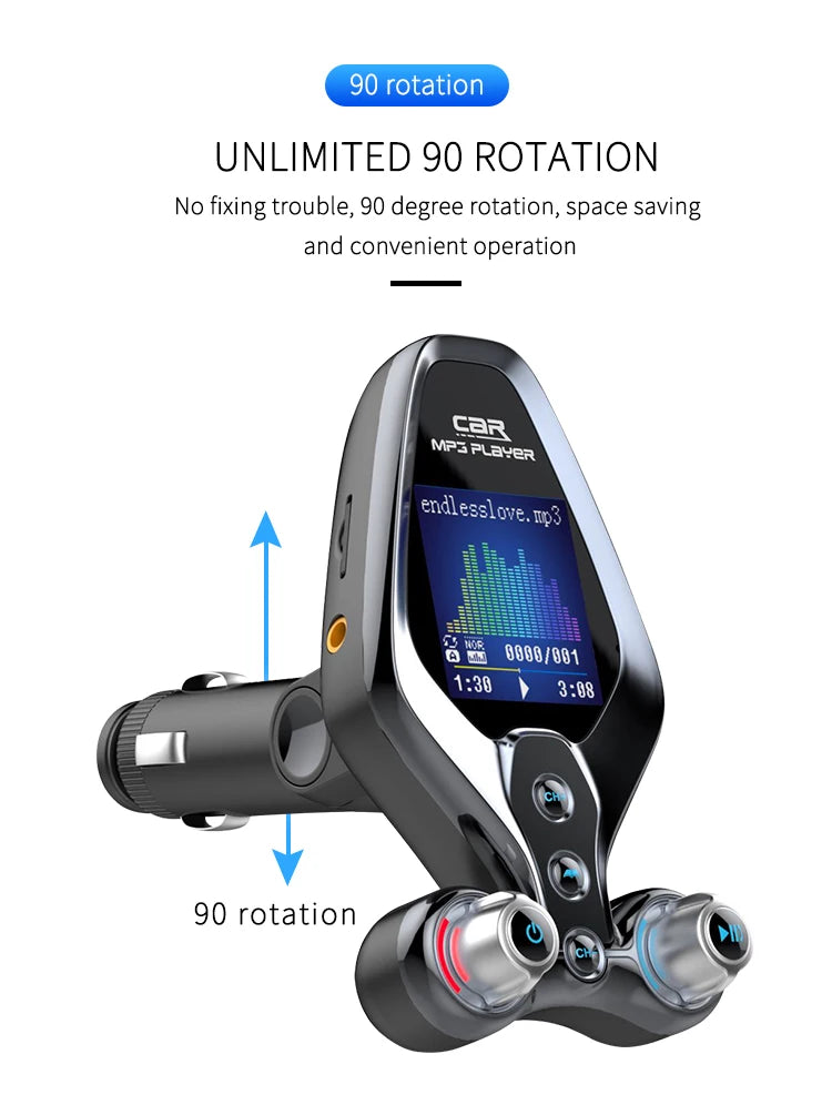 JINSERTA Bluetooth FM Transmitter with Dual USB QC3.0 Fast Charging & TFT Display – Hands-Free Car Kit (BT 5.0)