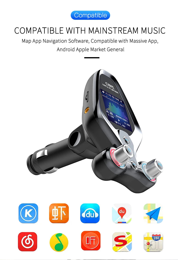 JINSERTA Bluetooth FM Transmitter with Dual USB QC3.0 Fast Charging & TFT Display – Hands-Free Car Kit (BT 5.0)