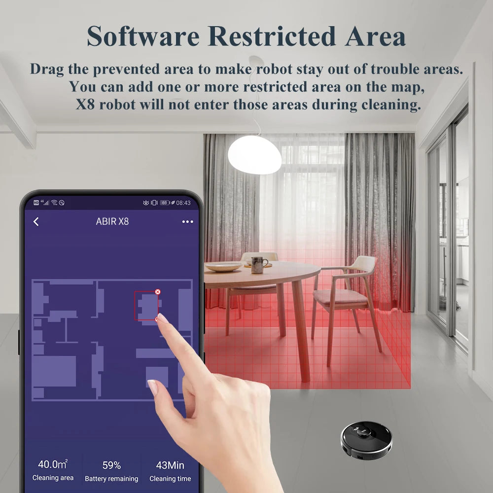 ABIR X8 Smart Robot Vacuum Cleaner – Dual Laser SLAM, Y-Shape Mopping, 3-Year Warranty