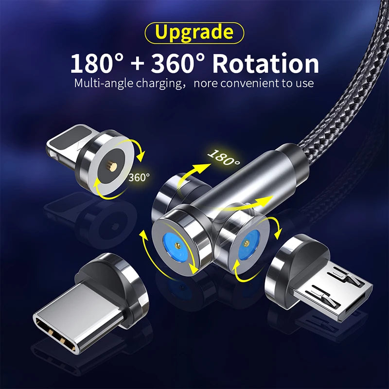 Magnetic Phone Charging Cable 2.4A | LED Breathing Light & 540° Rotation