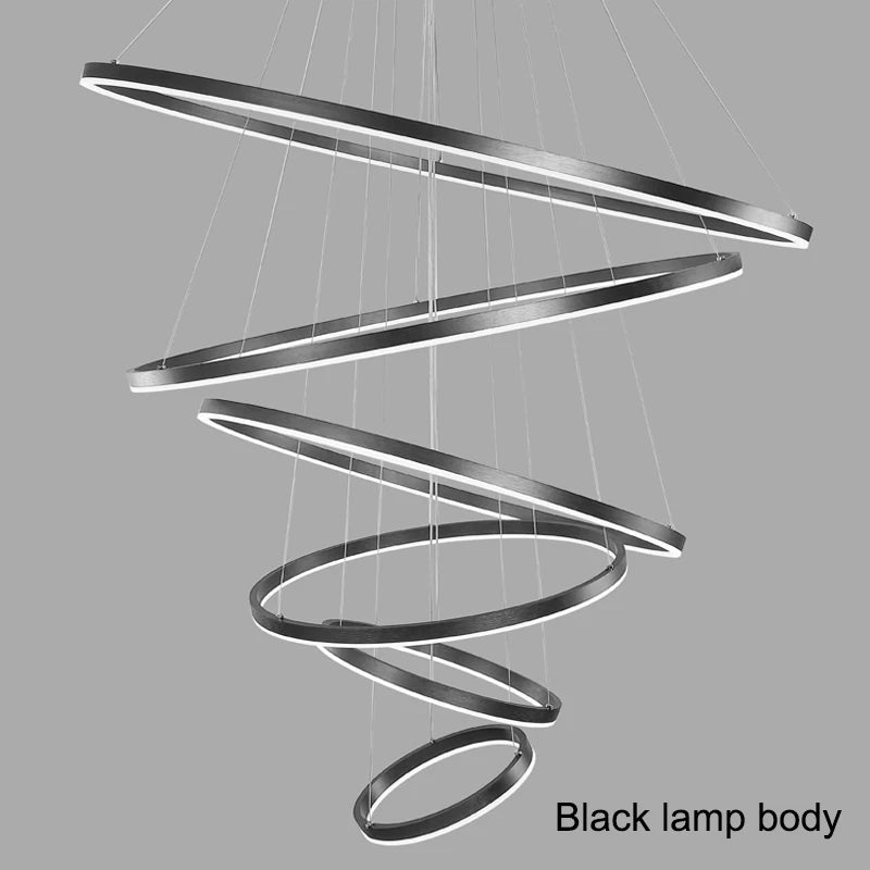 MAN TANG JIN Modern LED Pendant Chandelier | Adjustable Ring Sizes, Smart Dimming