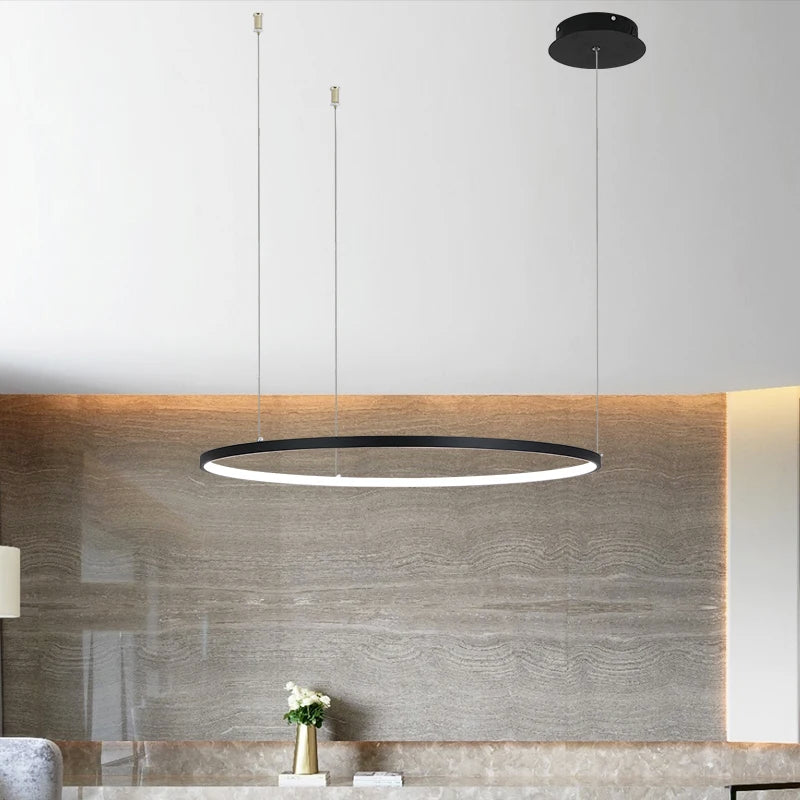 MZXFA Modern LED Pendant Chandelier | Brightness Dimmable, 40–100cm Ring Light