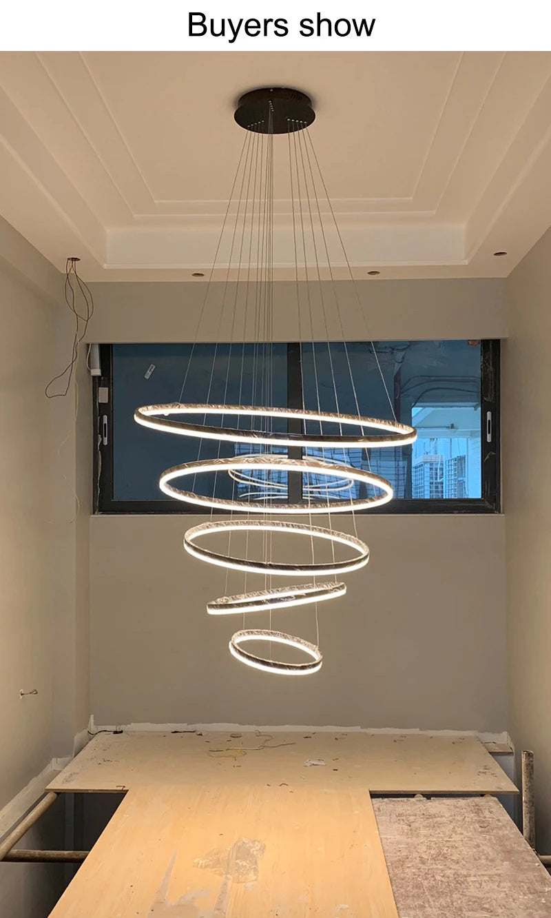 MZXFA Smart LED Pendant Chandelier | Adjustable Ring Sizes, Warm/Neutral/Cool Light