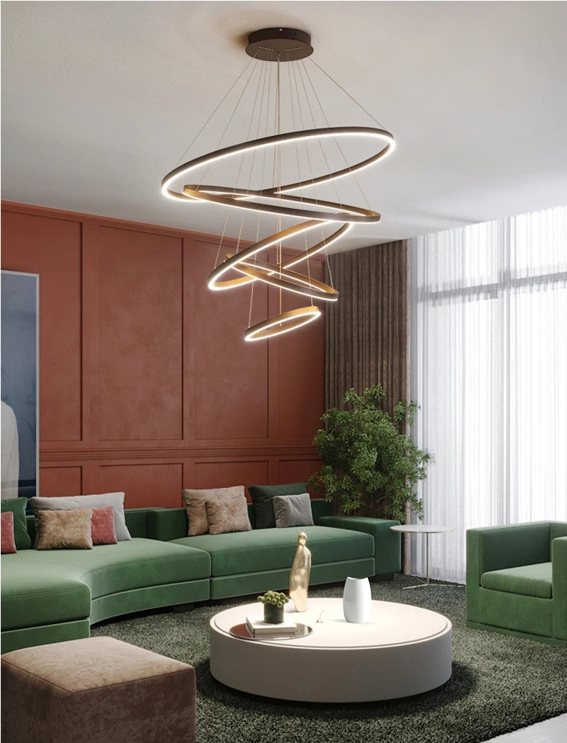 MAN TANG JIN Modern LED Pendant Chandelier | Adjustable Ring Sizes, Smart Dimming