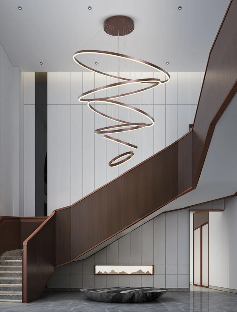 MAN TANG JIN Modern LED Pendant Chandelier | Adjustable Ring Sizes, Smart Dimming