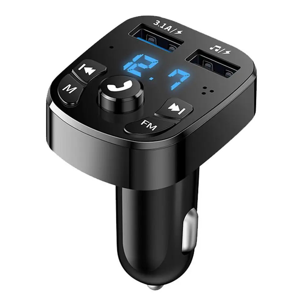 S5 Bluetooth FM Transmitter with Dual USB Charging – Hands-Free Car Kit (12–24V, LED Display)