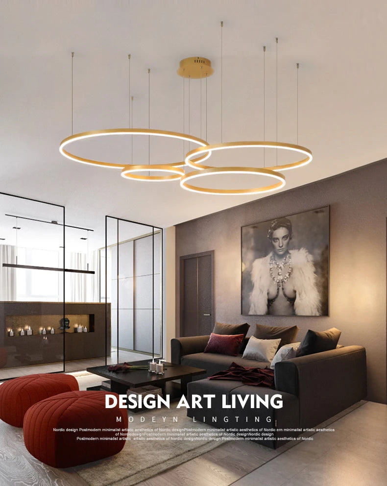 MZXFA Modern LED Pendant Chandelier | Adjustable Ring Sizes, Warm/Neutral/Cool